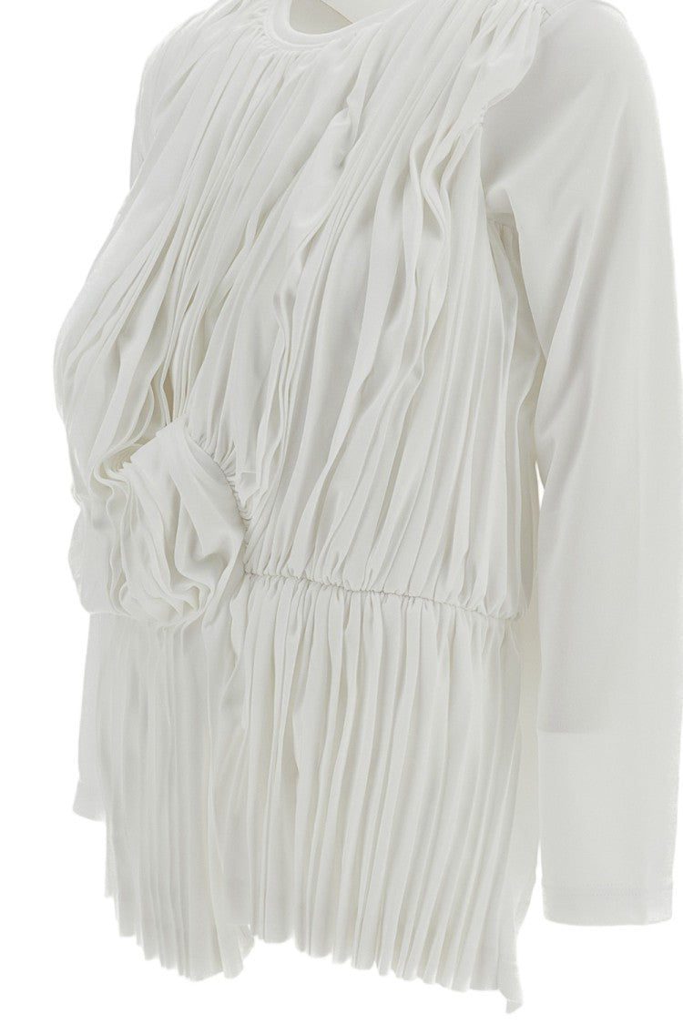 Comme Des Garçons White Pleated Stretch Long-Sleeve Top
