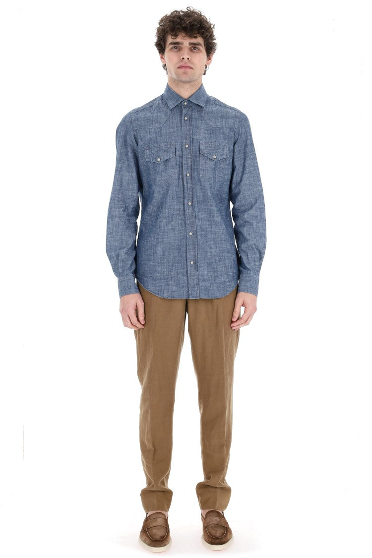 Eleventy Lightweight Western Denim Casual Shirt