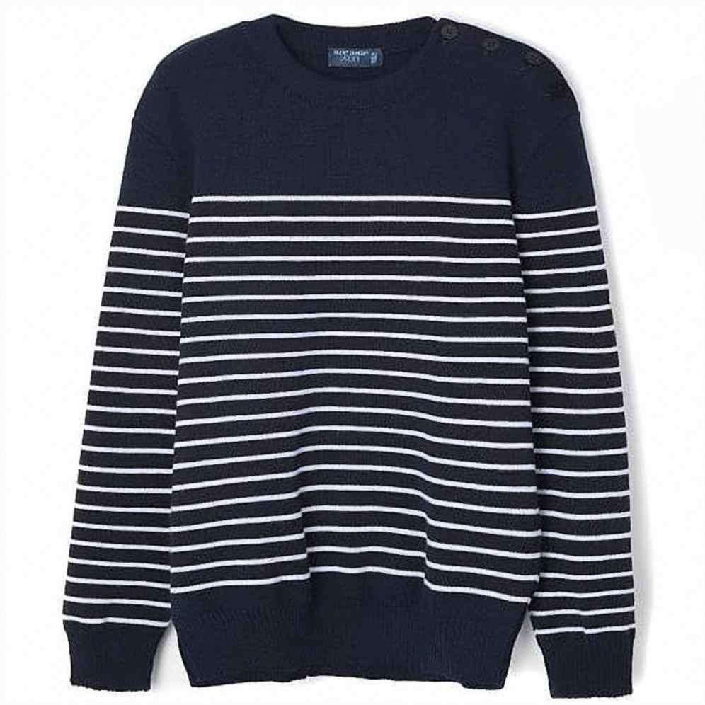 Saint James Wool Sweater With Nautical Stripe Design And Shoulder Buttons