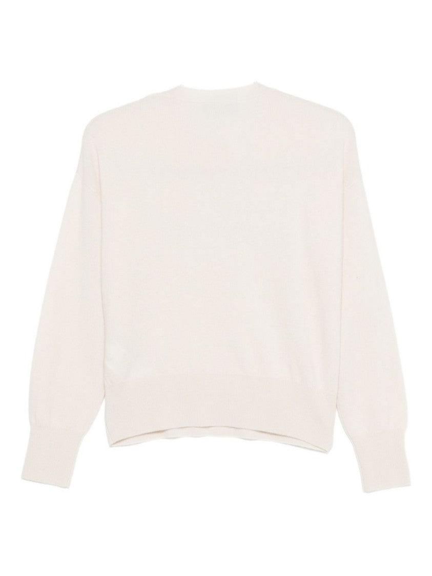 Blugirl Relaxed Fit White Sweater With Sequin Script Logo