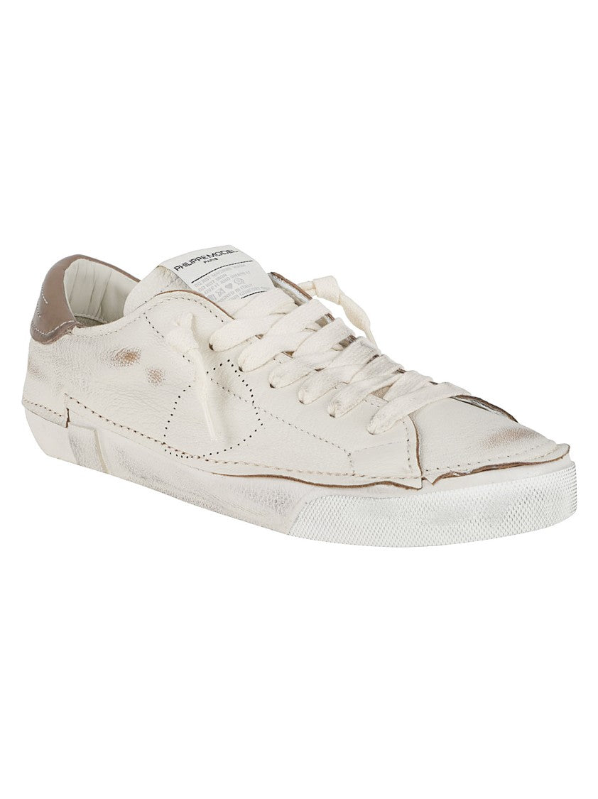 Philippe Model Distressed White Goat Leather Sneakers