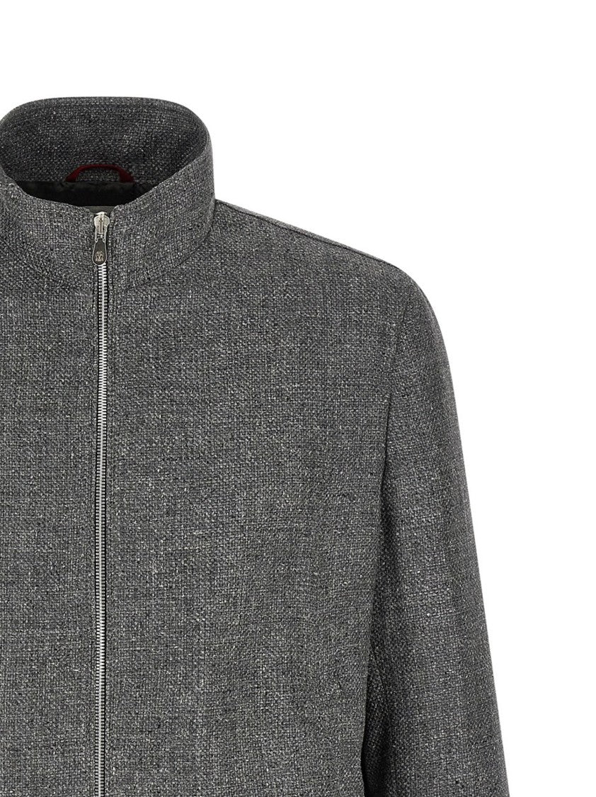 Brunello Cucinelli Textured Hopsack Jacket With Zip Closure And Adjustable Cuffs