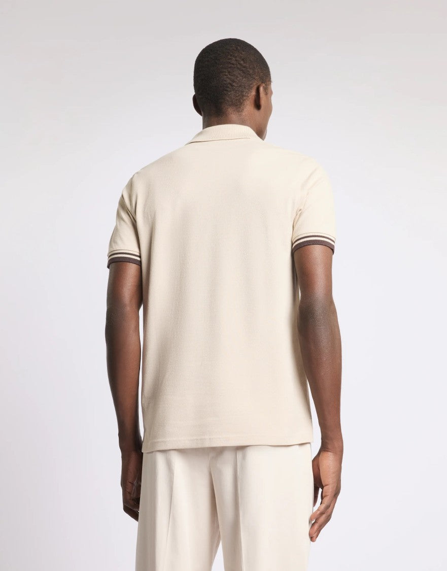 Fay Ivory Striped Pique Polo With Classic Collar