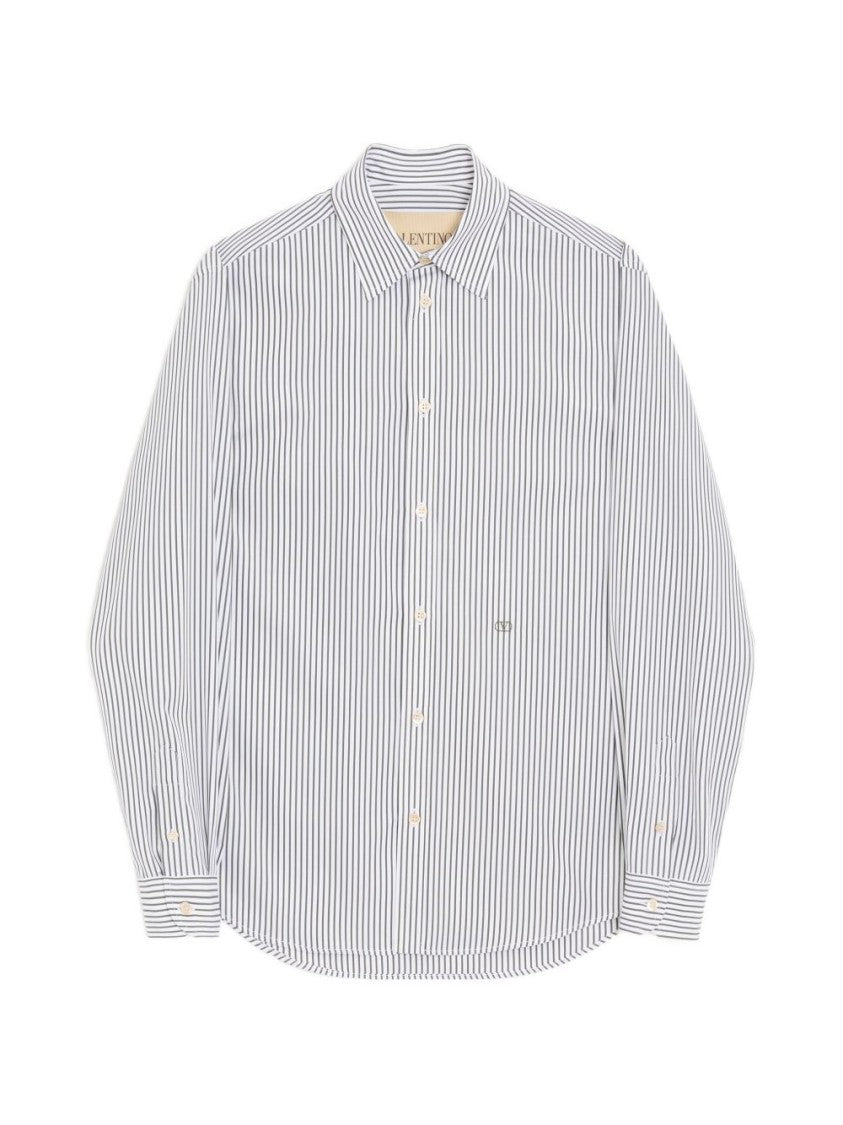 Valentino Garavani White Vlogo Striped Cotton Poplin Shirt