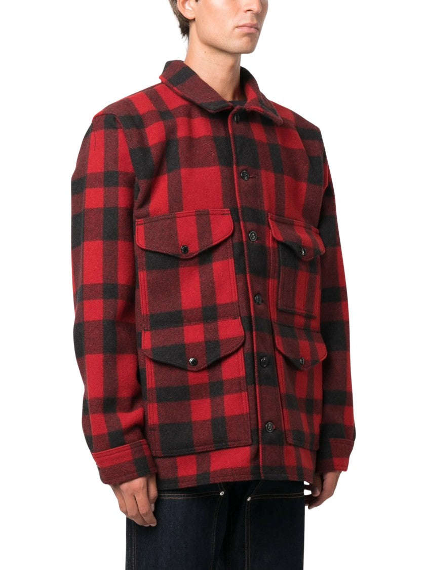 Filson Mackinaw Plaid Buttoned Shirt Jacket With Structured Collar And Flap Pockets