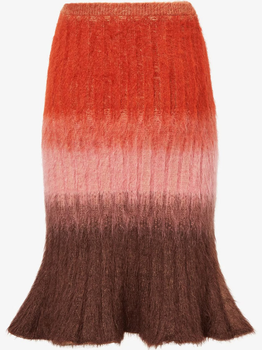 Fendi Orange Gradient Ribbed Wool Flared Skirt