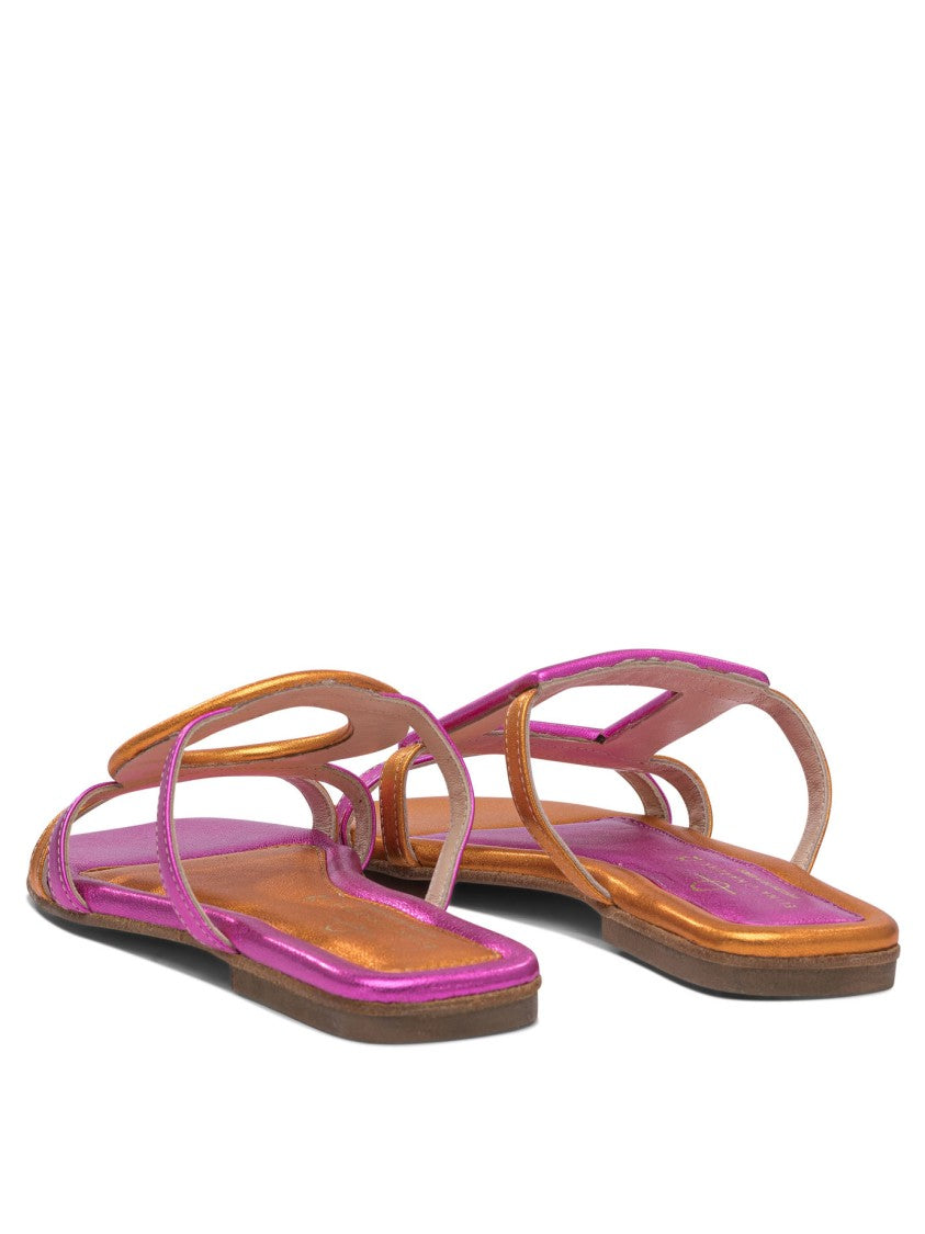 Elina Linardaki Leather Sandals In Pink And Orange