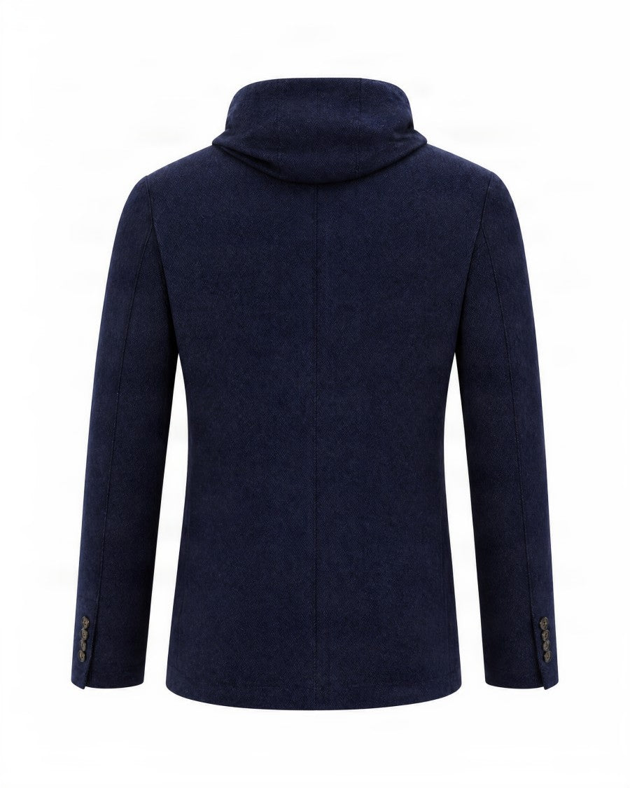 Eleventy Navy Blue Hooded Polyester-Blend Blazer