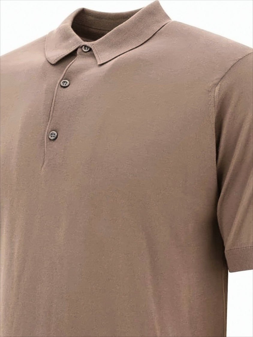 John Smedley Classic Brown Polo Shirt With Smooth Knit And Ribbed Details