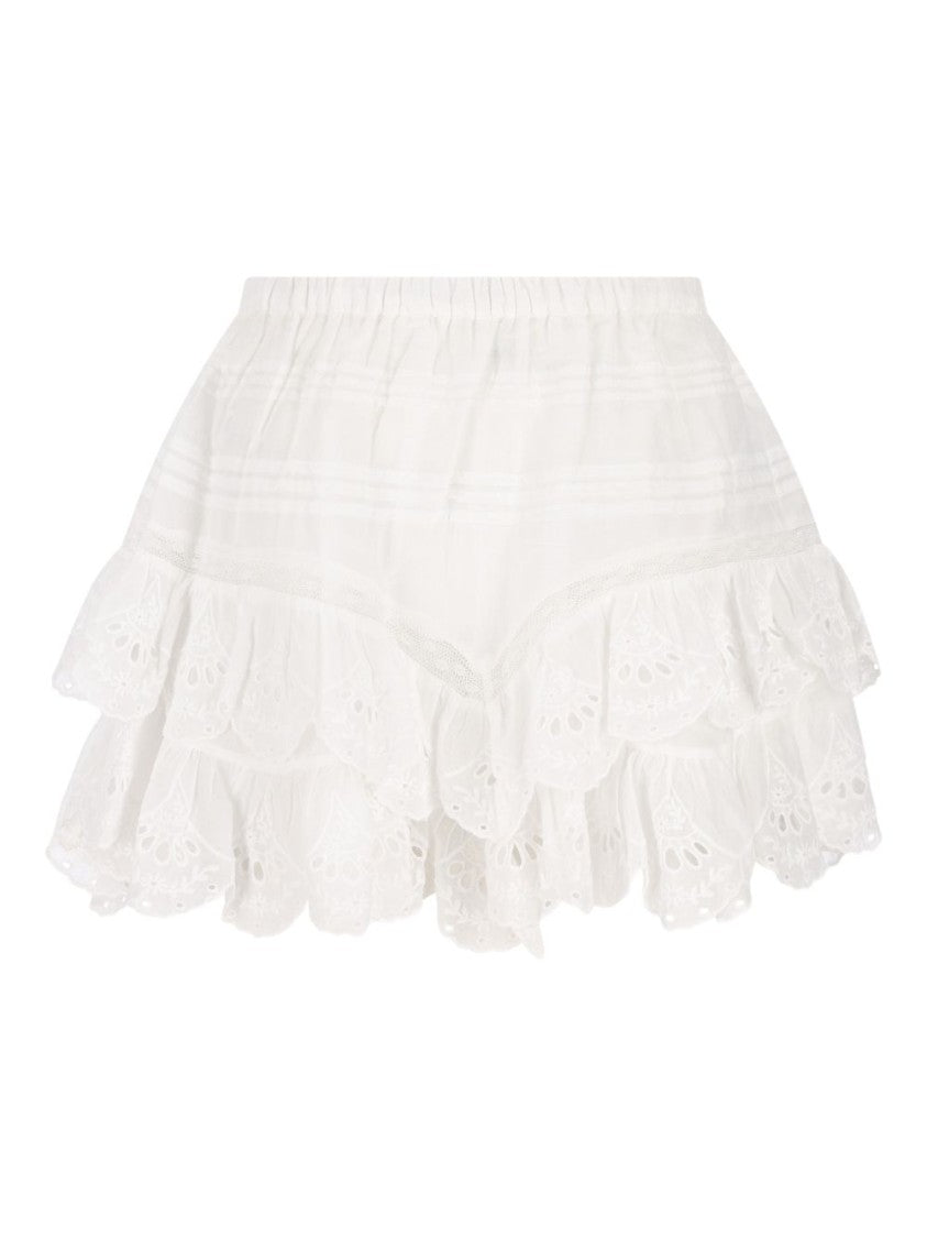 Isabel Marant Layered White Cotton Lace Shorts With Embroidery