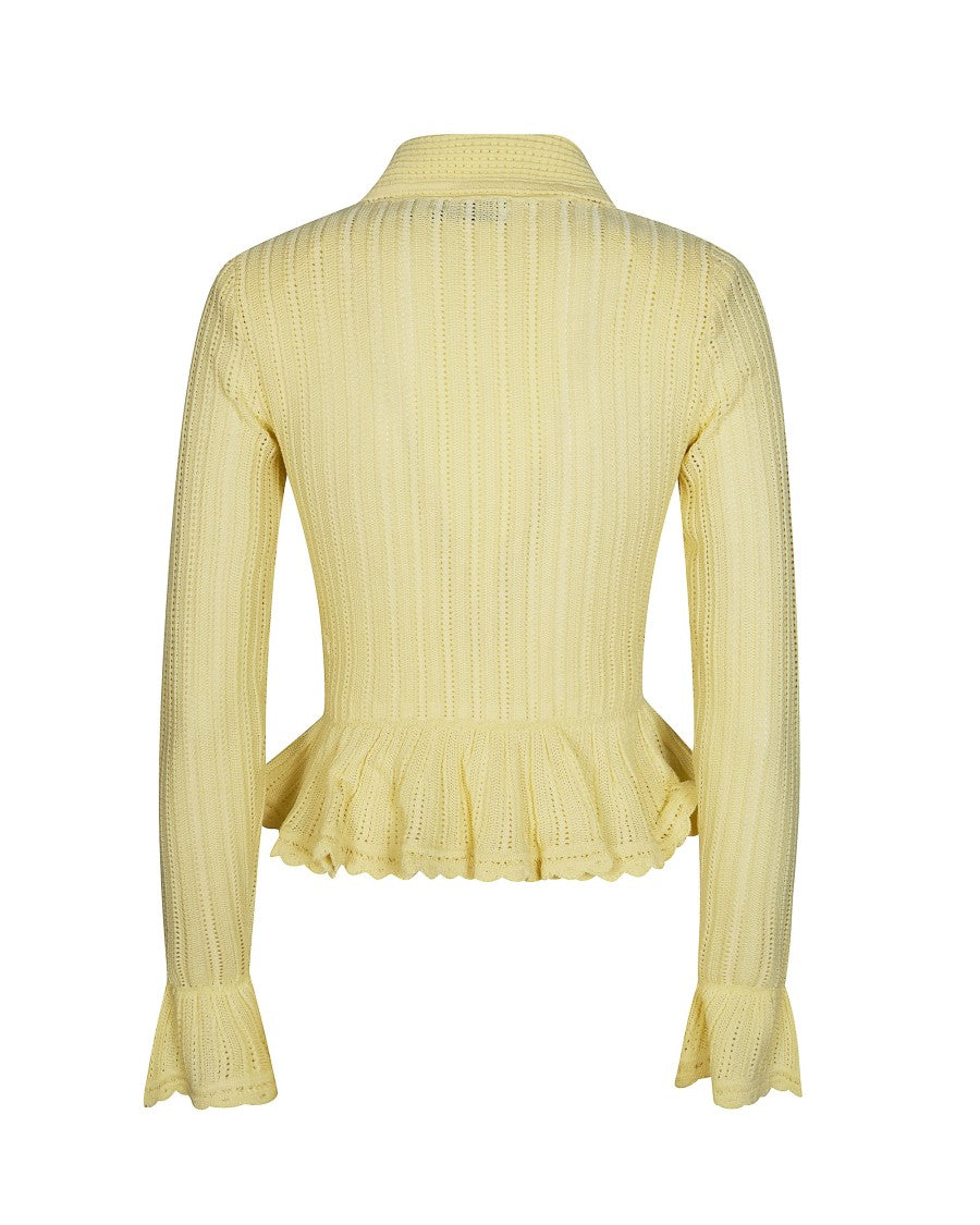 Self-Portrait Pointelle Cardigan In Yellow