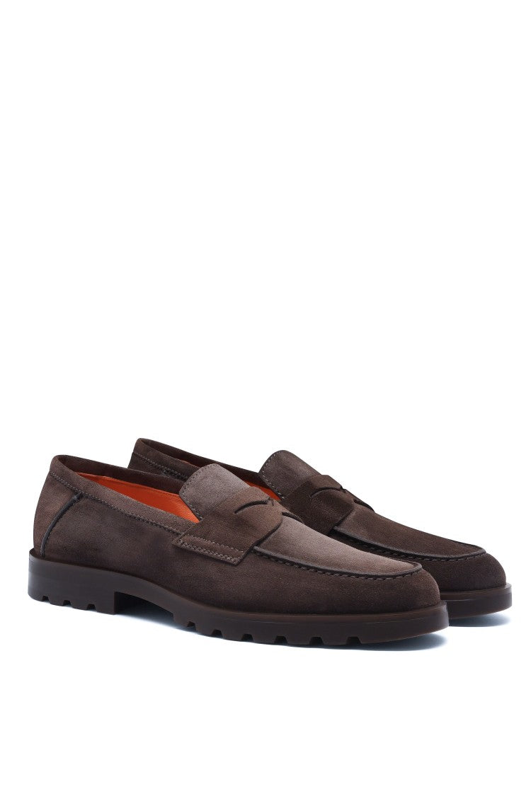 Santoni Suede Moccasins With Rubber Sole