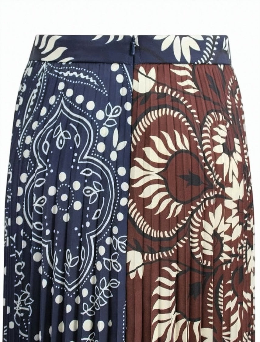Weekend Patchwork Midi-Length Pleated Skirt