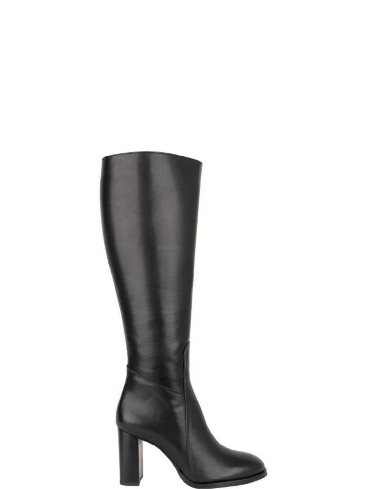 Sergio Moretti Black Side Zipper Leather Long Boots