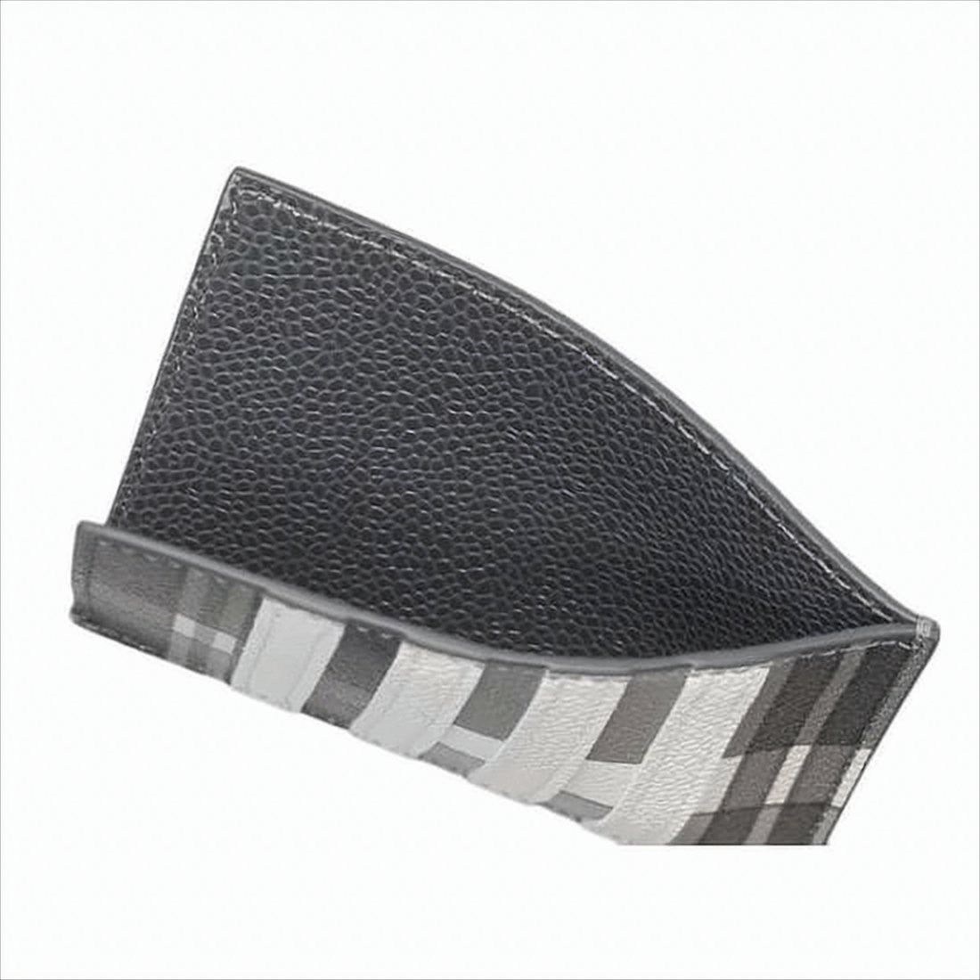 Thom Browne Textured Calf Leather Card Wallet With Plaid Pattern