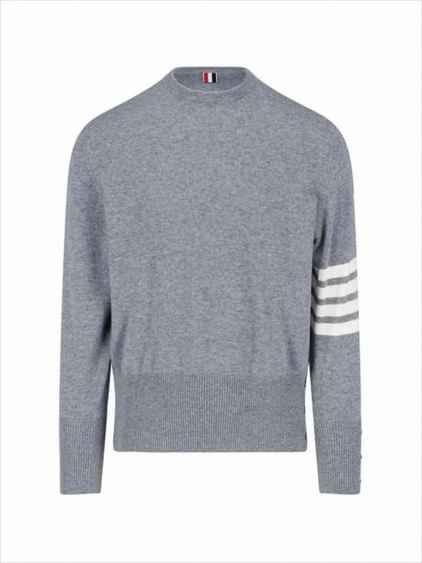 Thom Browne Cashmere Knit Sweater With Subtle Stripe Detail And Button Accents