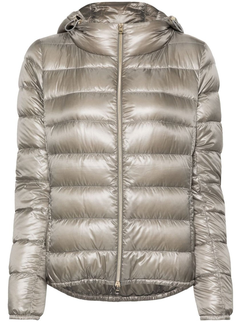 Herno Pearl Gray Slim-Fit Down Jacket With Removable Hood