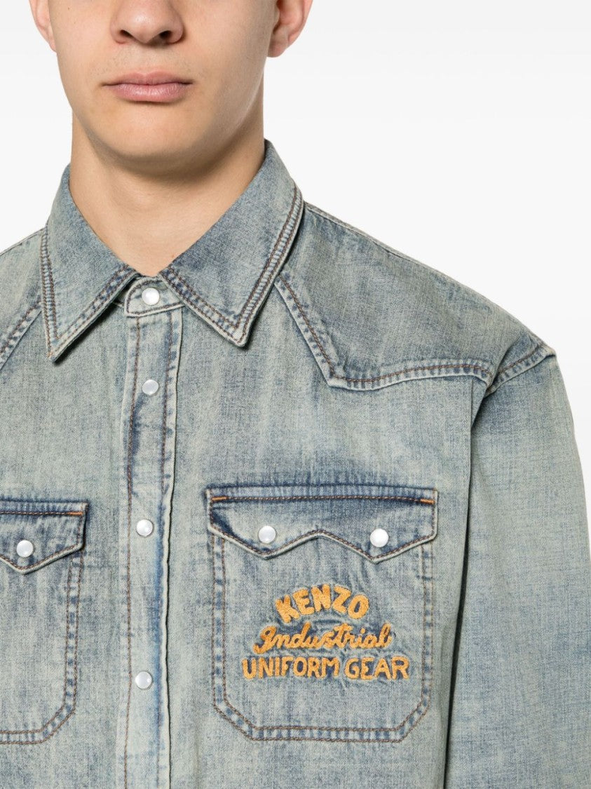 Kenzo Stonewashed Blue Denim Casual Shirt