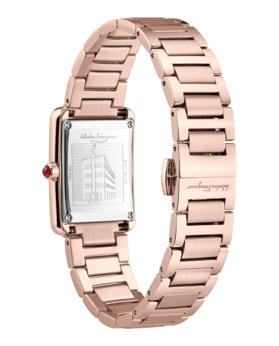 Ferragamo Rose Gold Stainless Steel Rectangular Portrait Watch