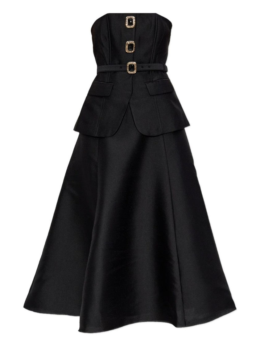 Self-Portrait Black Midi Dress With Fitted Bodice