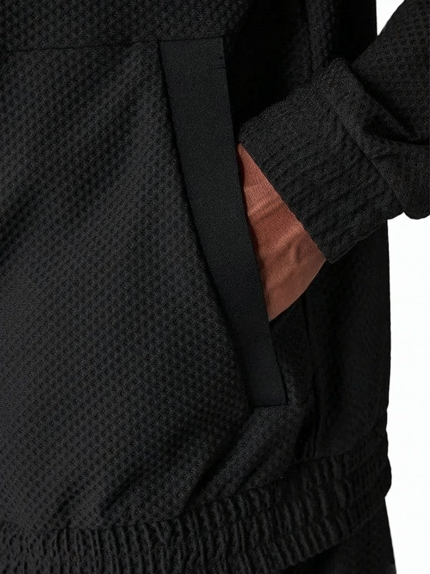 Ea7 Emporio Armani Black Zip-Front Sweatshirt With Textured Fabric