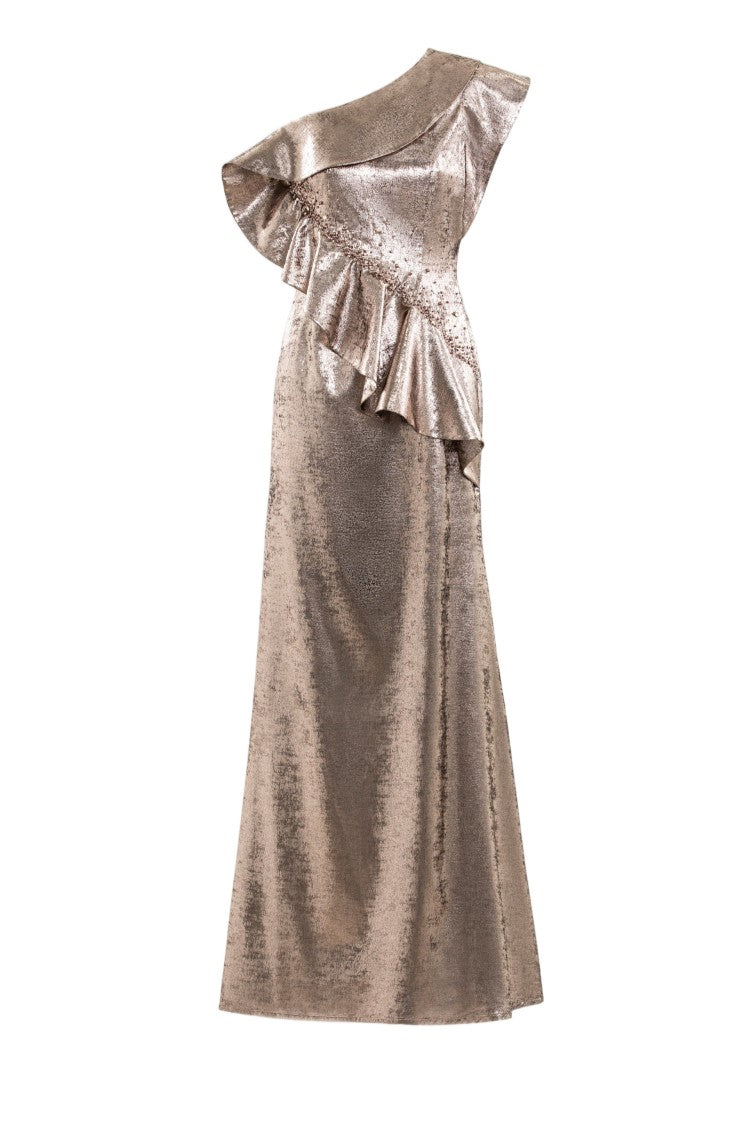 Saiid Kobeisy Embellished One-Shoulder Lamé Dress