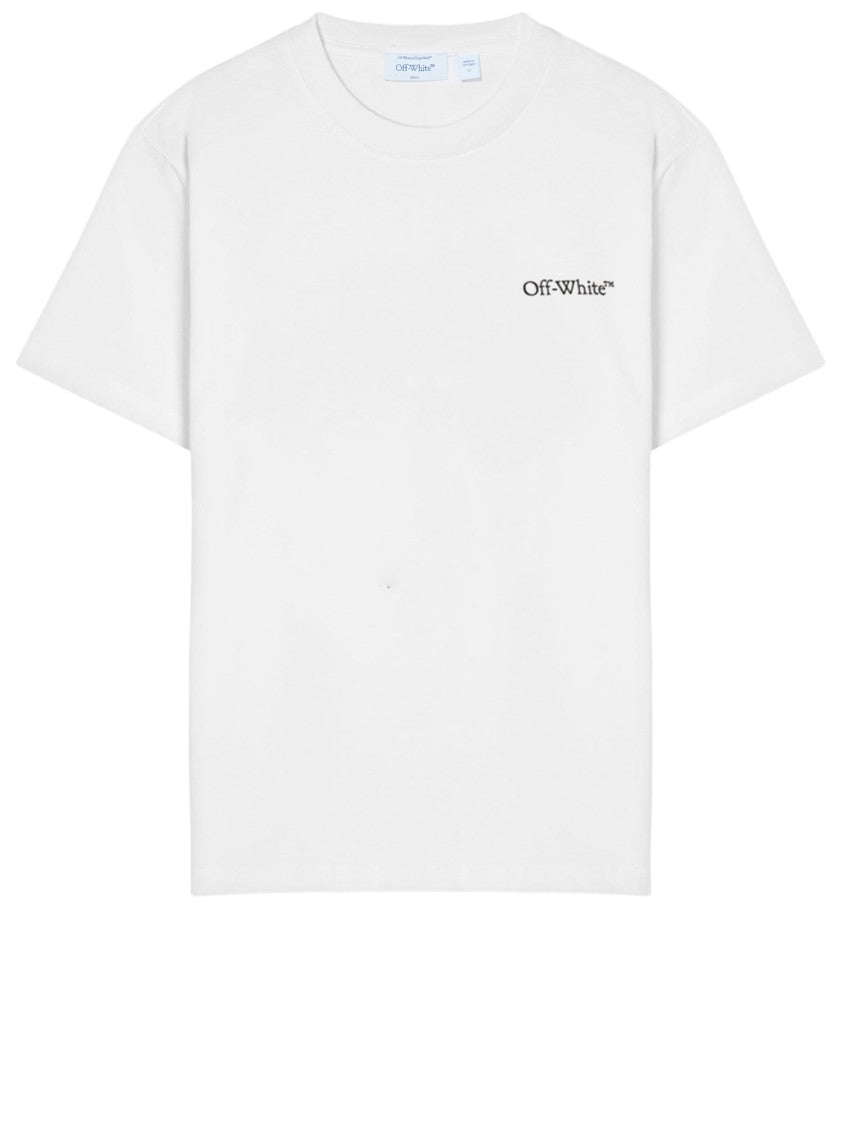 Off-White Round Neck Cotton T-Shirt With Distressed Logo Details