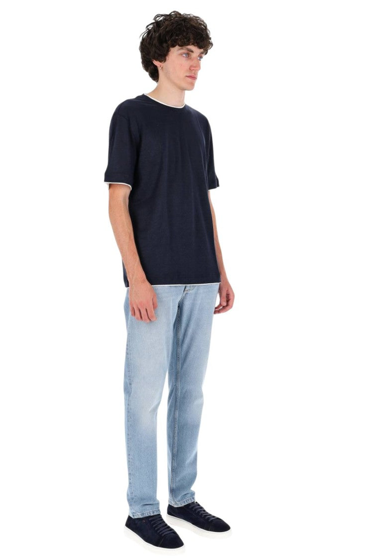 Eleventy High Neck Linen Jersey T-Shirt