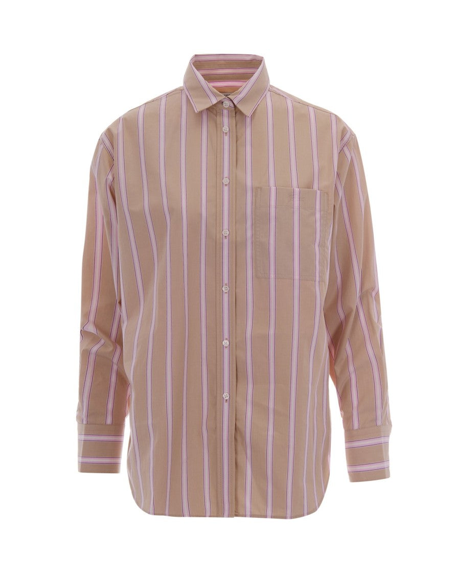 Lacoste Oversized Cotton Poplin Shirt With Striped Design And Embroidered Detail