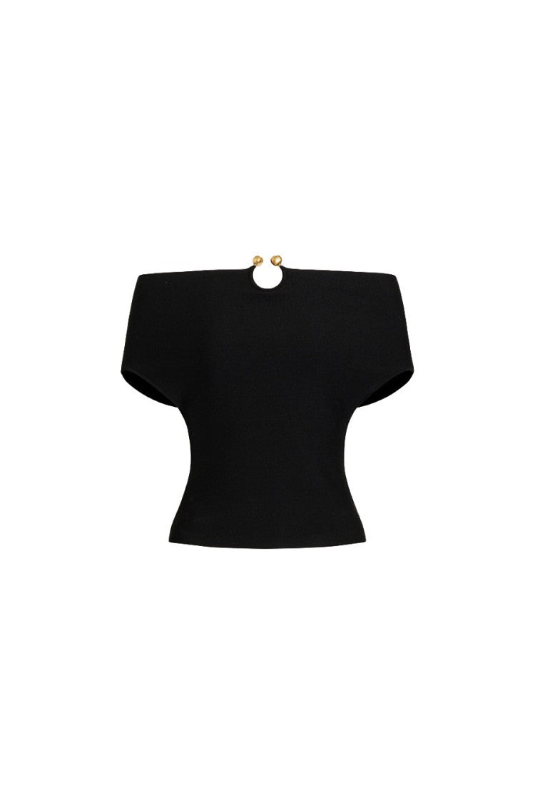Alberta Ferretti Black Keyhole Neckline Ball Closures Viscose-Blend Tank Top
