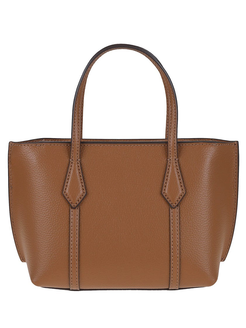 Tory Burch Structured Brown Pebbled Shopper Bag