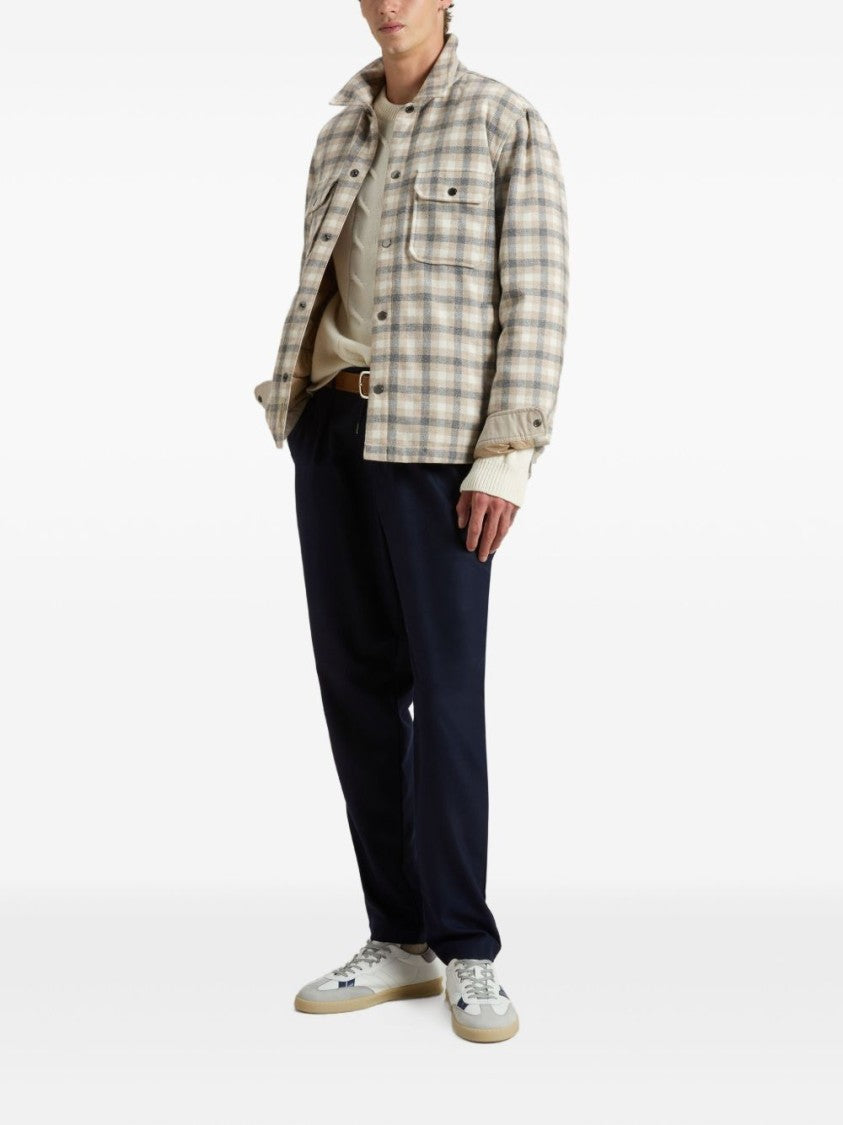 Woolrich Beige Plaid Jacket With Classic Collar