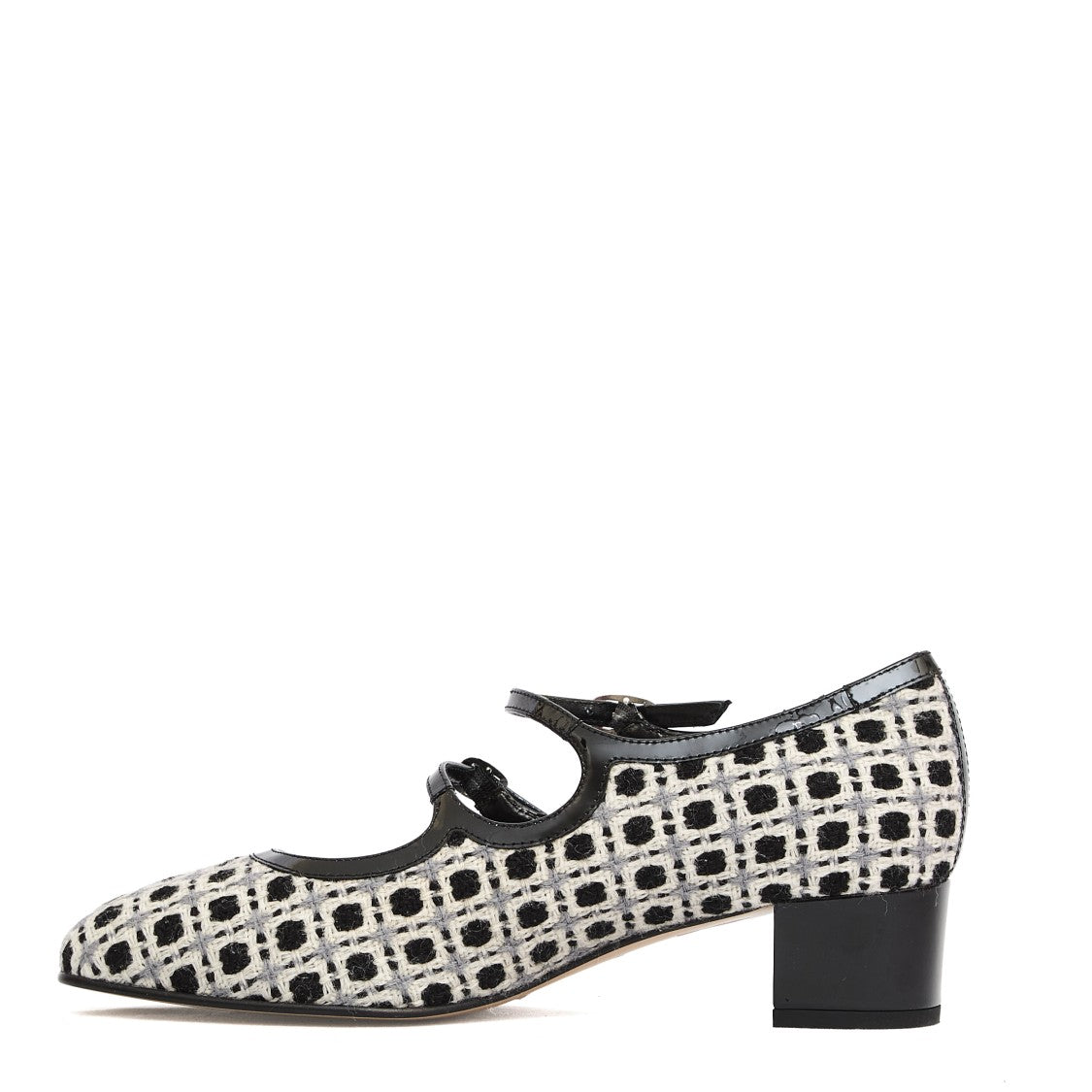 Carel Paris Checkered Wool Fabric Pumps With Adjustable Straps