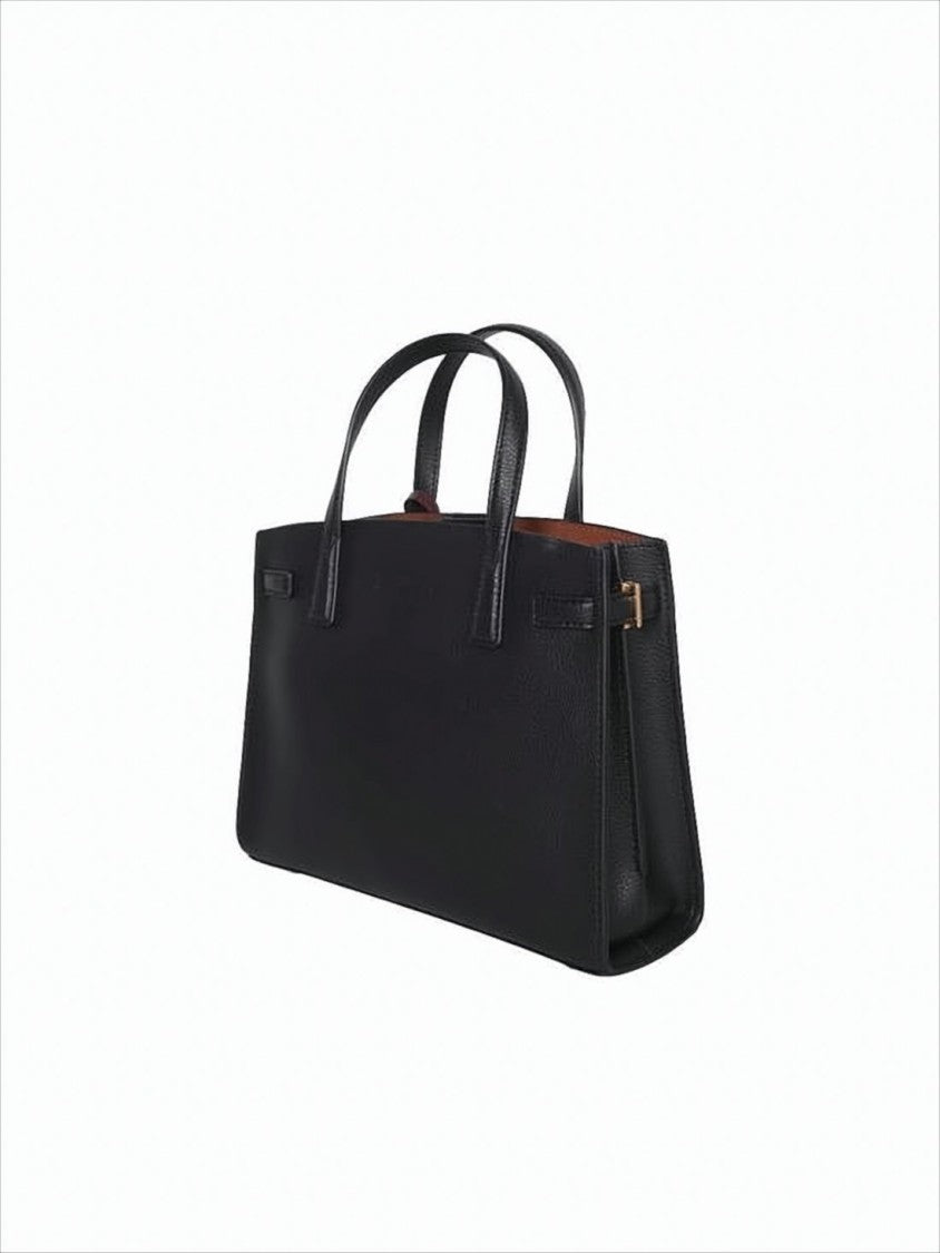 Tory Burch Textured Black Leather Shoulder Bag With Gold Emblem