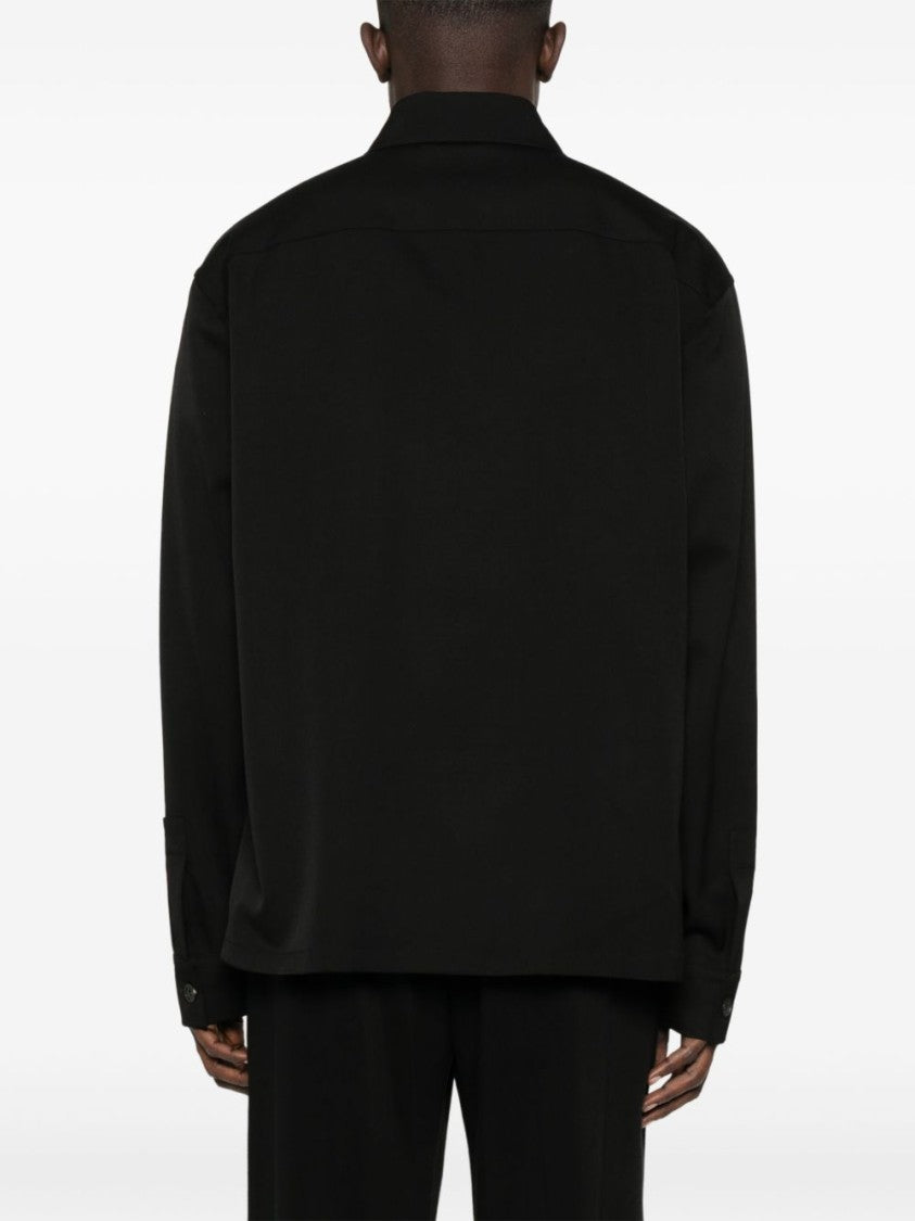 Balmain Tailored Black Shirt With Leather Chest Pocket