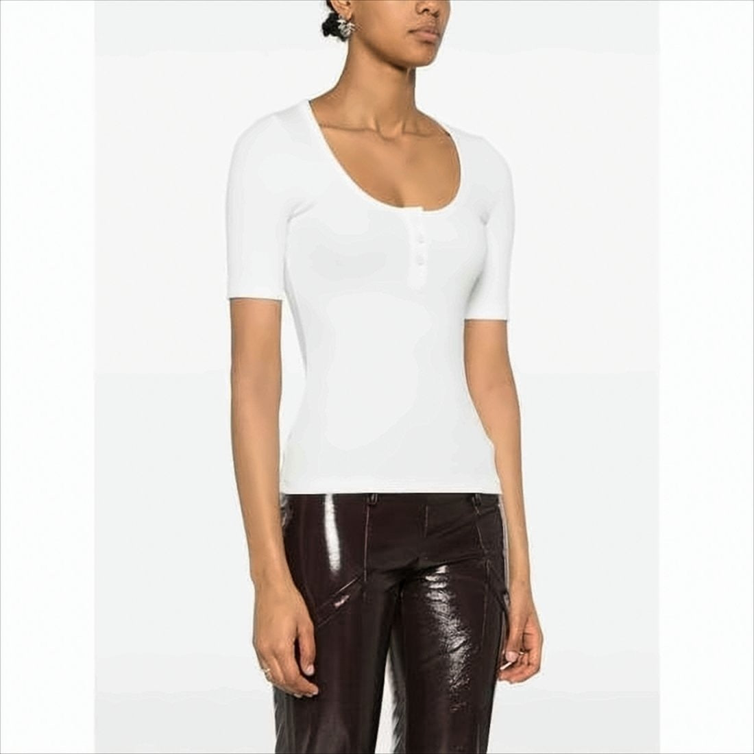 Courrèges Fitted White Short-Sleeve Top With Scoop Neckline