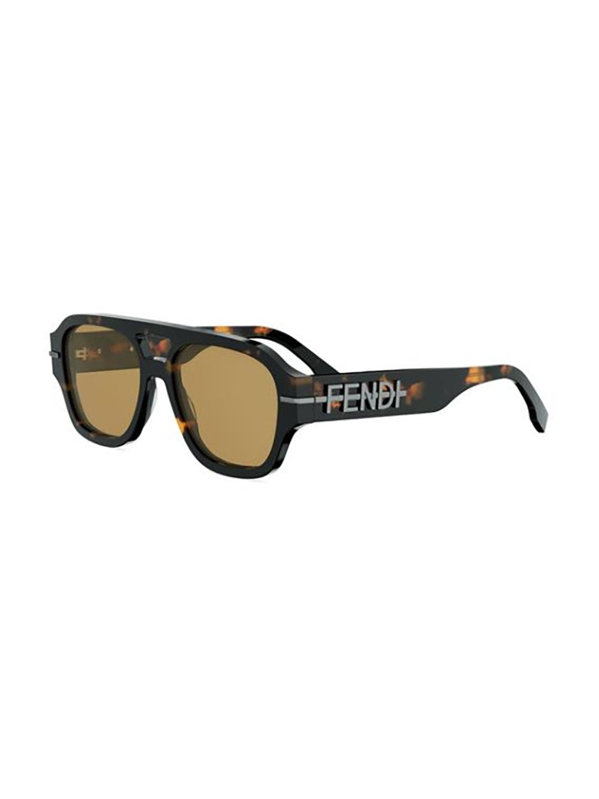 Fendi Rectangular Tortoiseshell Sunglasses With Bold Logo Detail