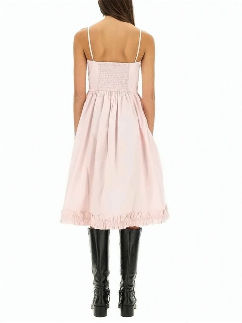 Ganni Midi Dress With Fitted Bodice And Ruffled Hemline