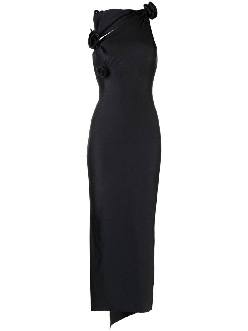 Coperni Black Asymmetric Flower Midi Dress