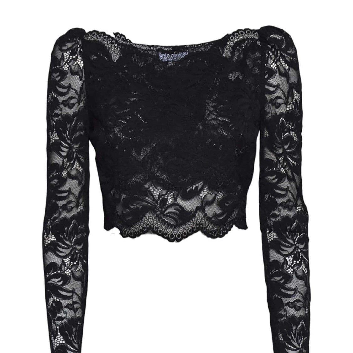 Rabanne Black Lace Crop Top With Intricate Floral Design
