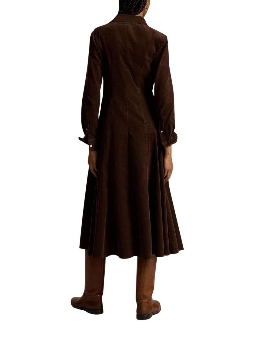 Polo Ralph Lauren Corduroy Shirt Midi Dress With Pearl-Like Buttons And Flared Skirt