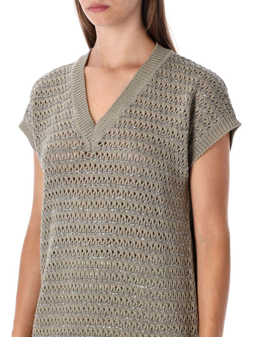 Fabiana Filippi Crochet Knit Top With V-Neck