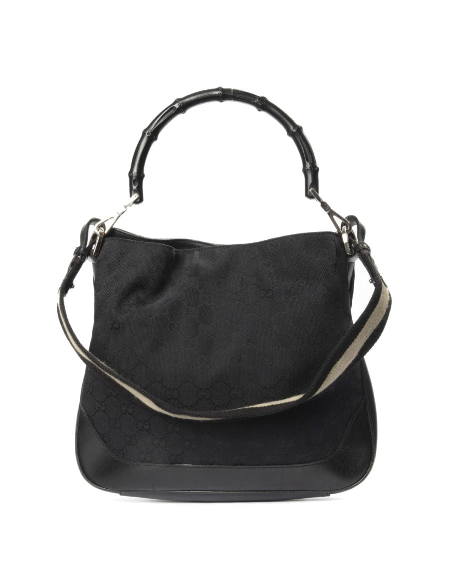 Gucci Small Gg Supreme Tote With Bamboo Handle And Silver Accents