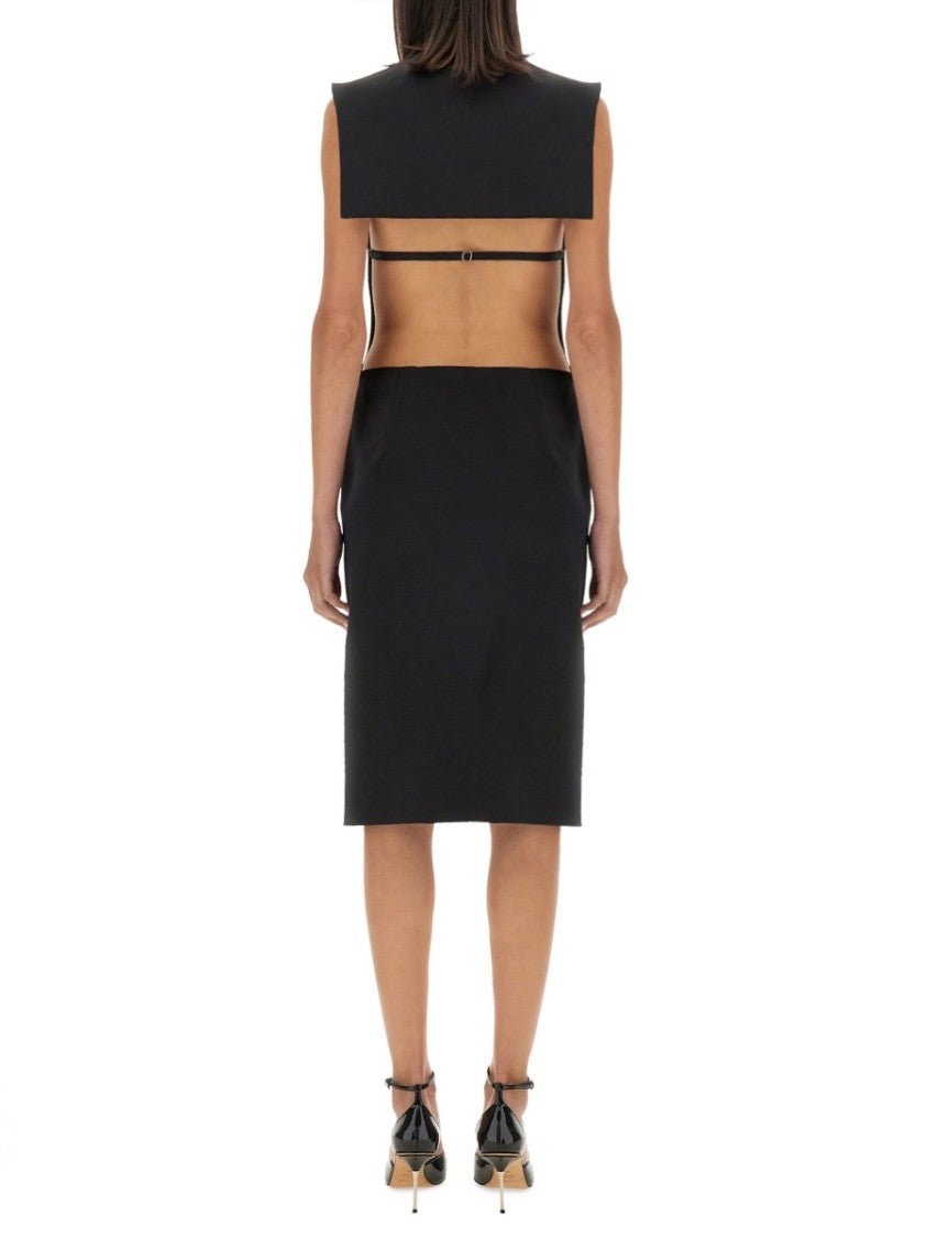 Sportmax Structured Black Midi Dress With High Neckline