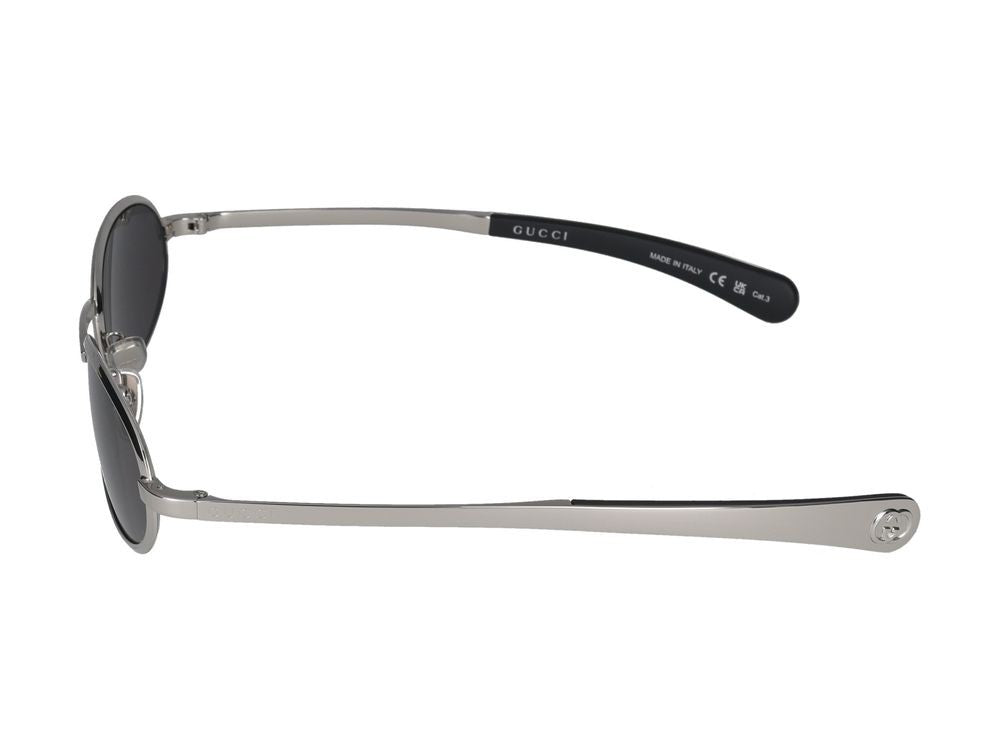 Gucci Silver Polished Silver Finish Oval Sunglasses