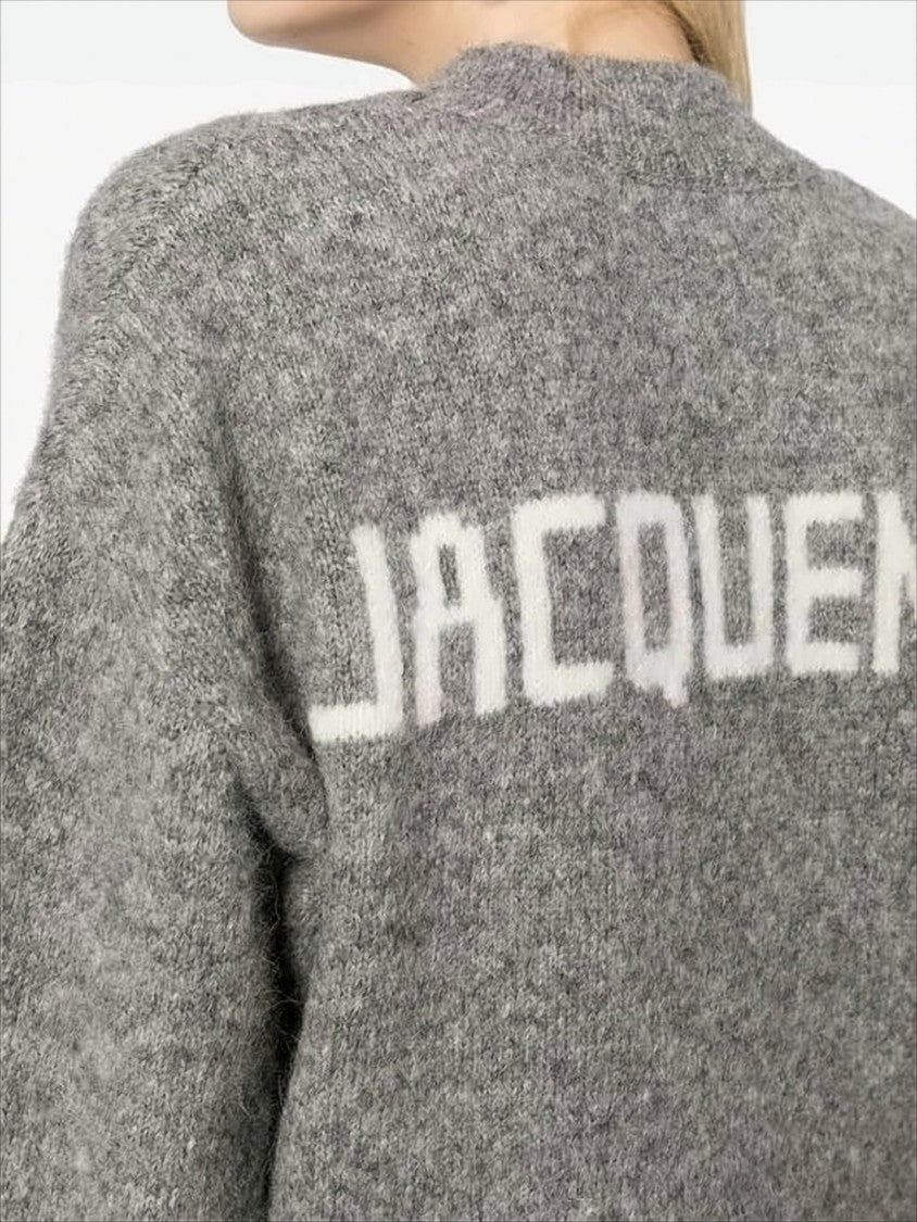 Jacquemus Cropped High Neck Sweater With Voluminous Sleeves And Logo Detail