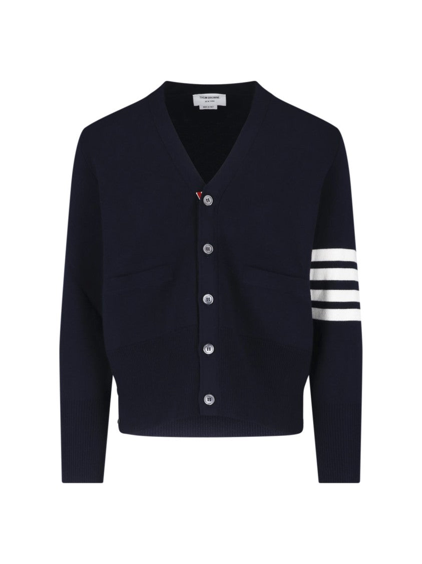 Thom Browne Cropped Cardigan Sweater With V-Neck And Striped Accents