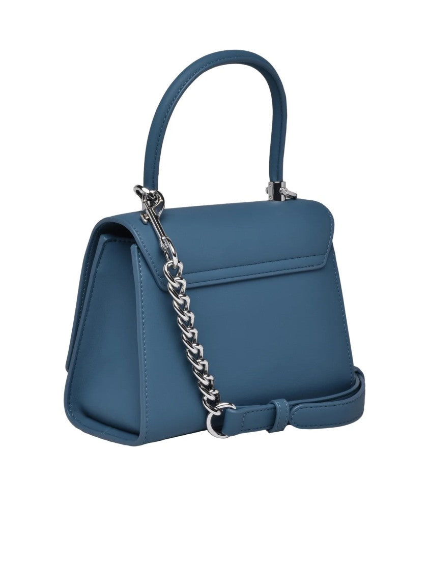 Love Moschino Structured Crossbody Bag With Bold Metallic Lettering And Silver Chain Detail