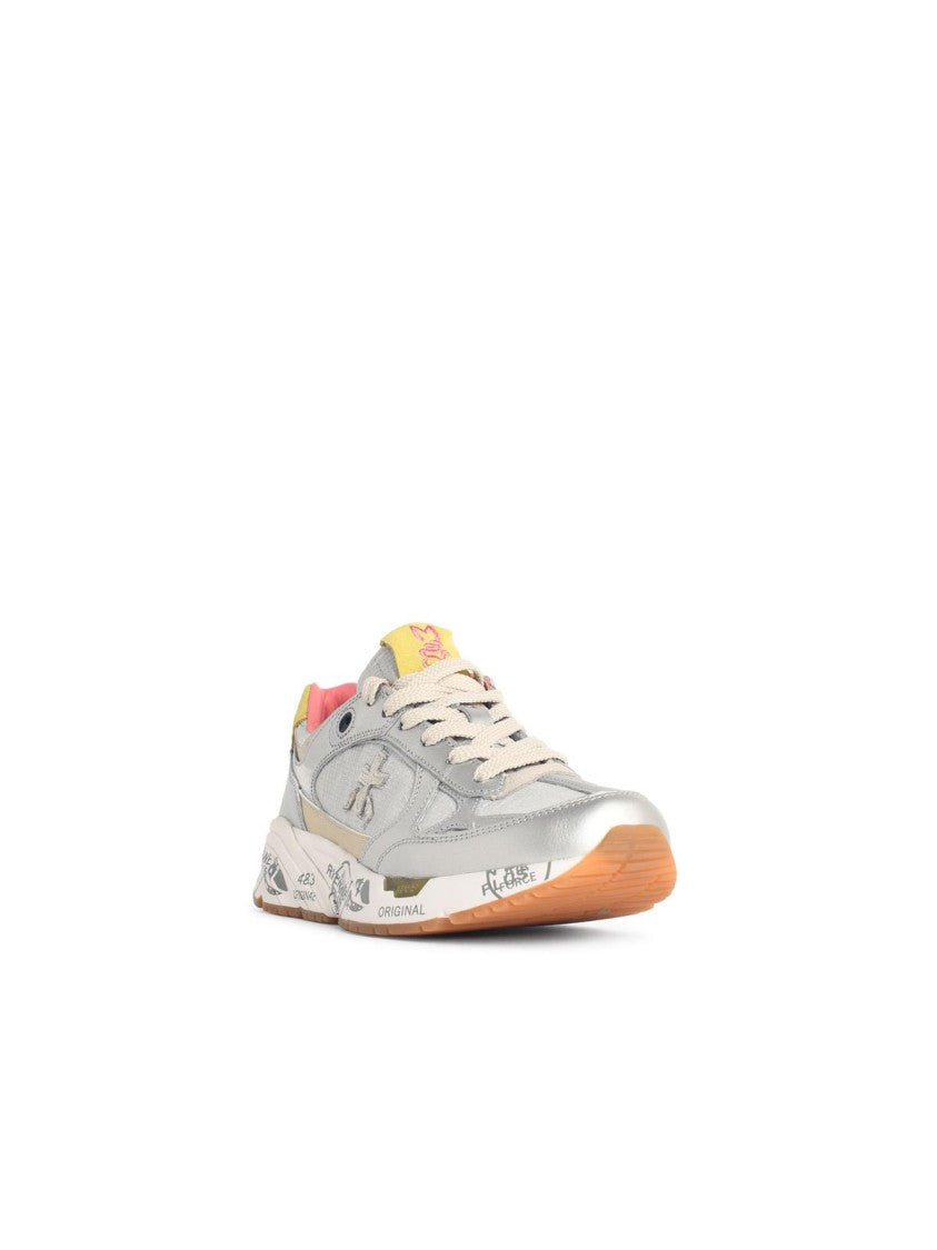 Premiata 'Mased' Silver Leather Blend Sneakers