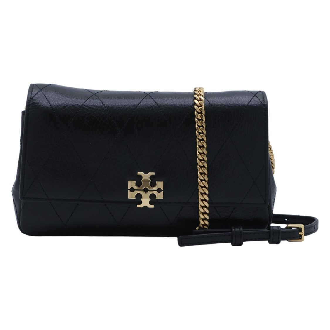 Tory Burch Quilted Black Leather Bag With Chain Strap And Logo Emblem